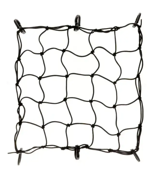 Cargo Luggage Net - Strong elasticated webbing, cord dia: 4mm, 4 PP hooks, 12" x 12", Black