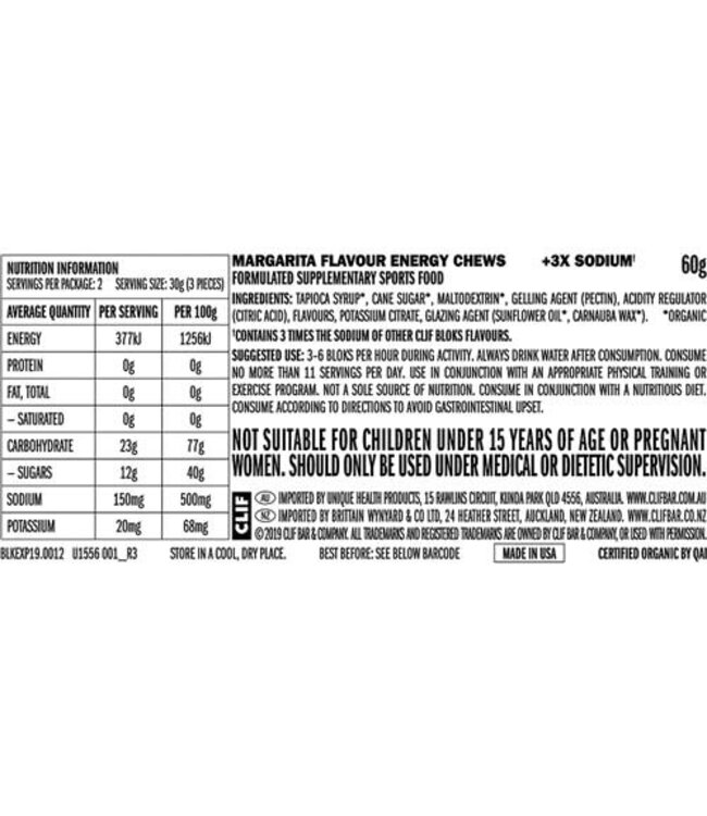 CLIF Bloks Energy Chews Margarita 150mg Sodium