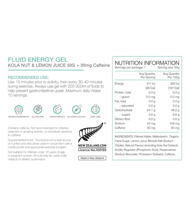 Energy Gel - Kola Nut & Lemon Juice with 30mg Caffiene - 35g