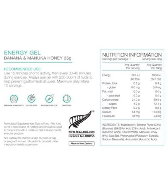 Pure Sports Nutition Pure Energy Gel - Banana & Manuka Honey - 35g