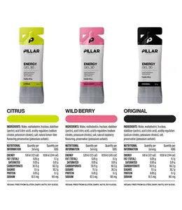 Pillar Performance Pillar Performance Energy Gel (Wild Berry, Citrus, Original (Unflavoured) Single Serve