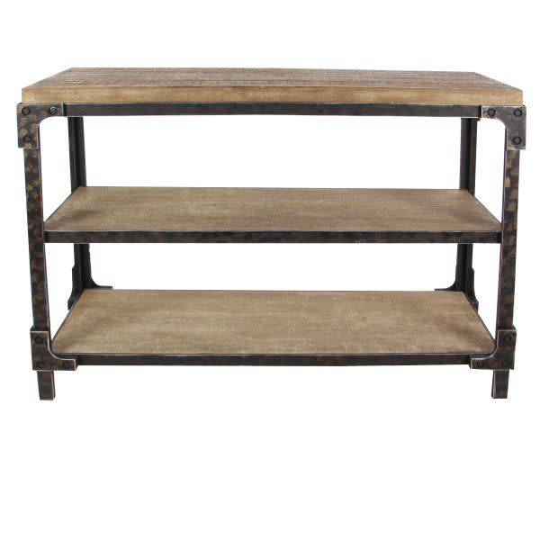 Three Selves Wood and Metal Console Table 86001