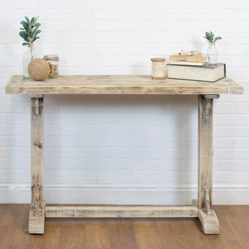 Light Wood Trestle Side Table