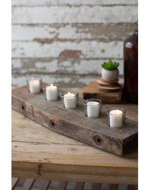 Recycled Wooden Beam with 5 Votive Glass Holders
