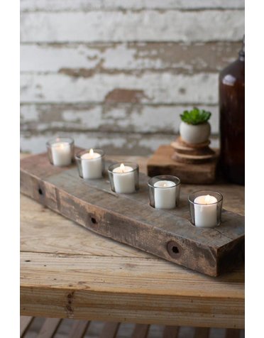 Recycled Wooden Beam with 5 Votive Glass Holders