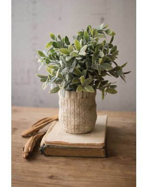 Artificial Sage with Criss Cross White Pot