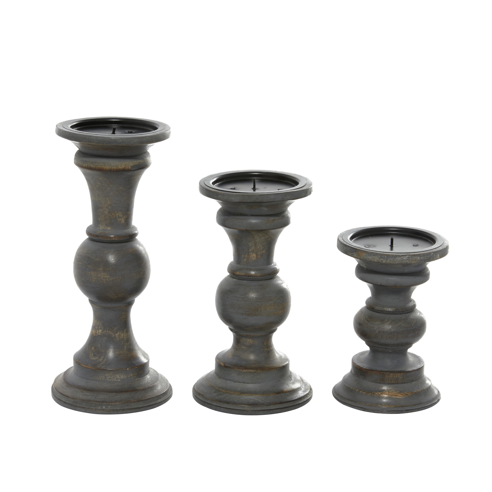 Grey Wood Candle Sticks Set of 3