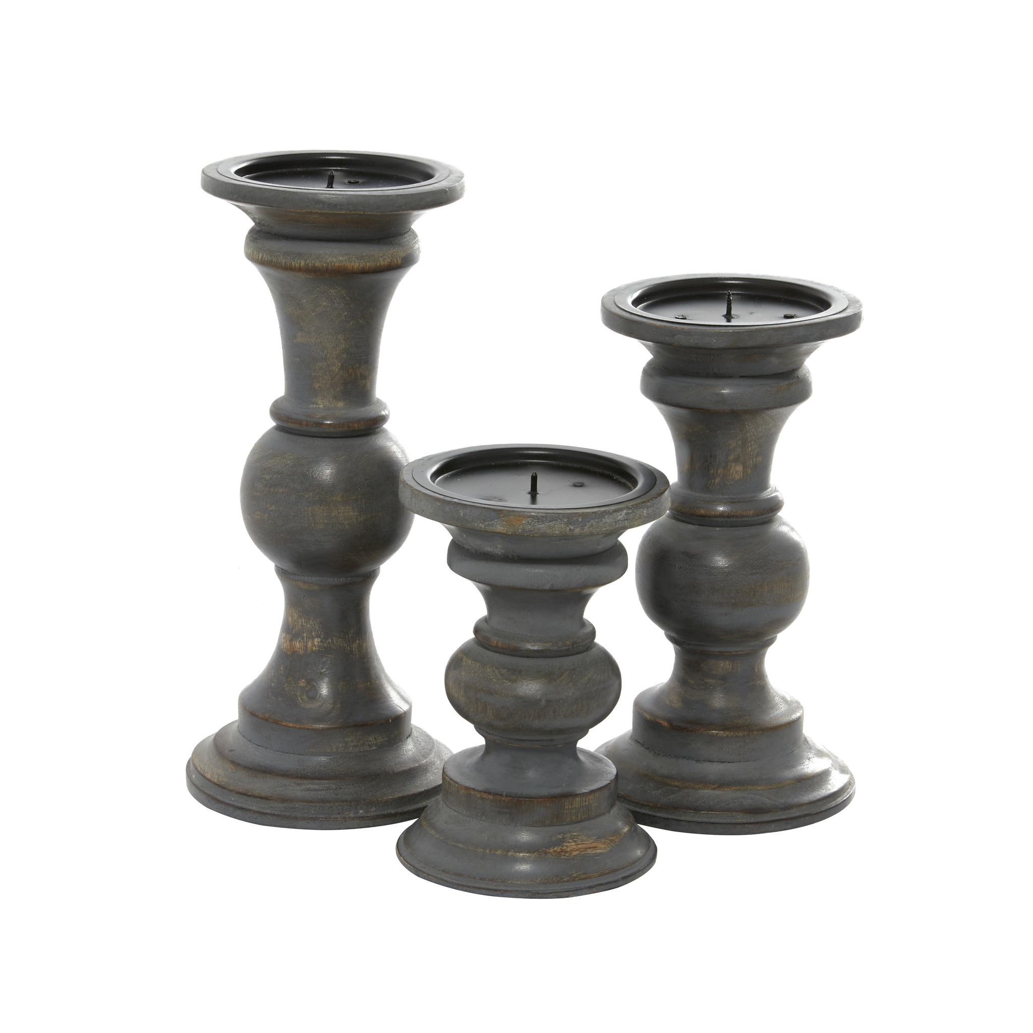 Grey Wood Candle Sticks Set of 3