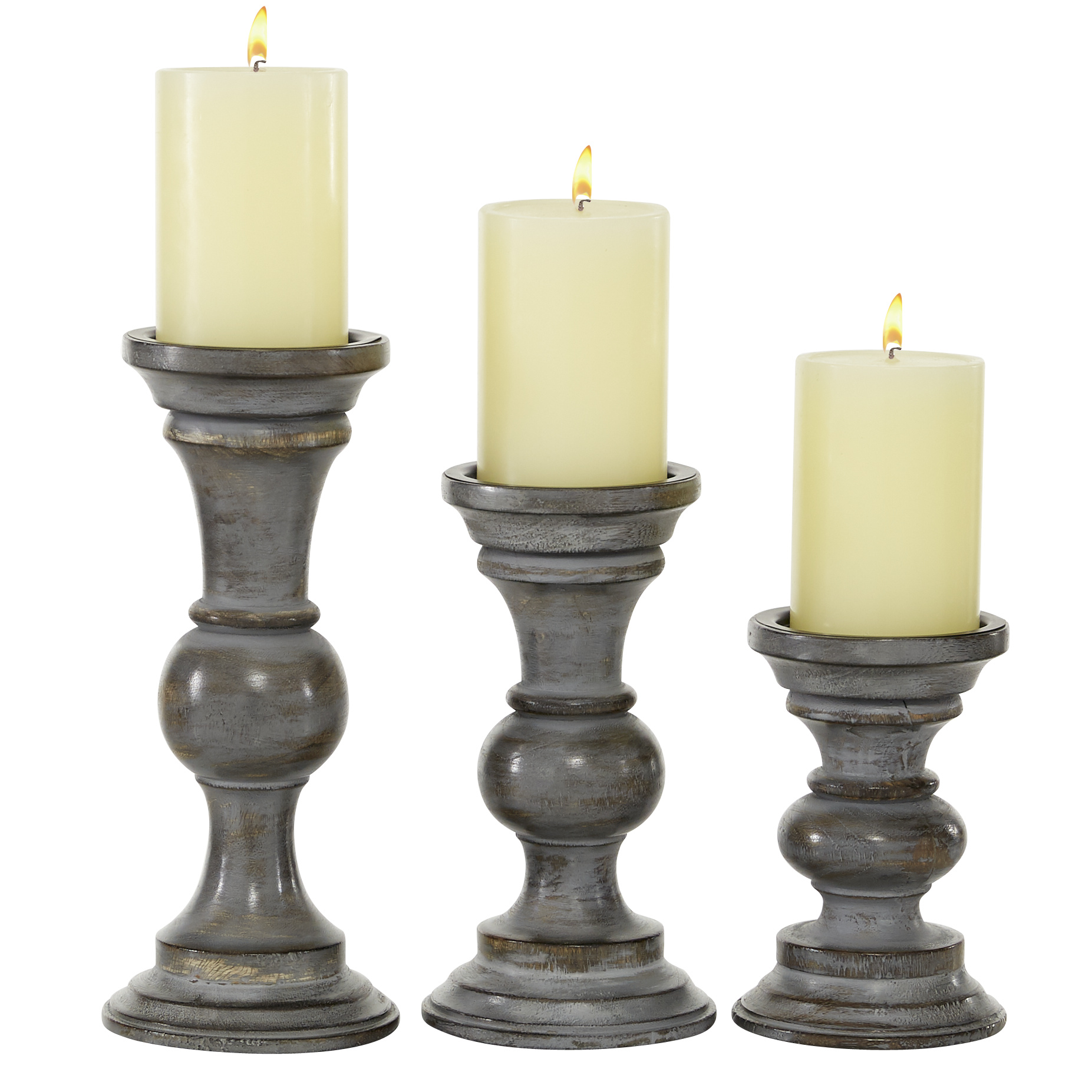 Grey Wood Candle Sticks Set of 3