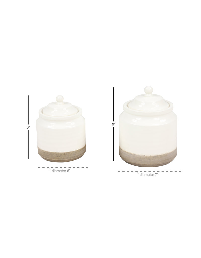 Ceramic Cream and Taupe Canister Set of 2
