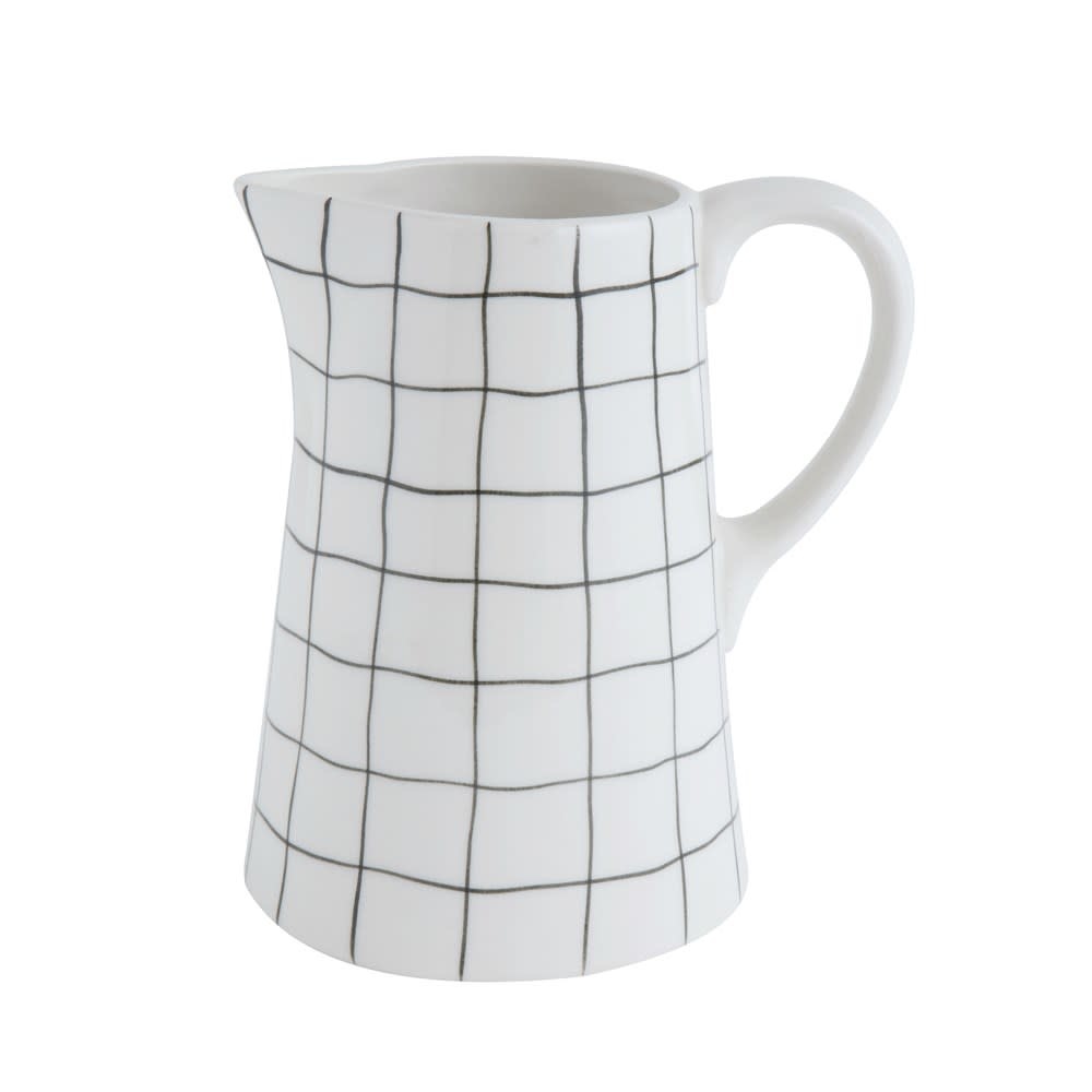 Stoneware Pitcher with Black Grid