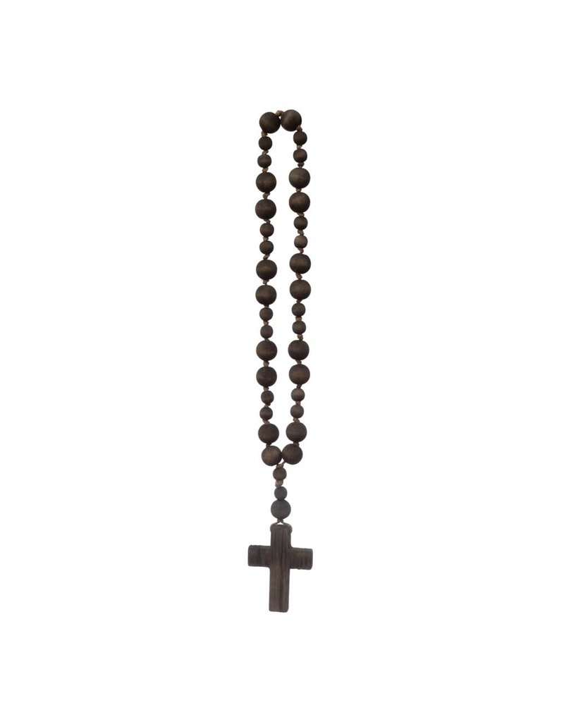 Black Wood Bead Rosary with Cross