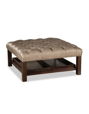 Craftmaster Furniture Tufted Square Leather Ottoman