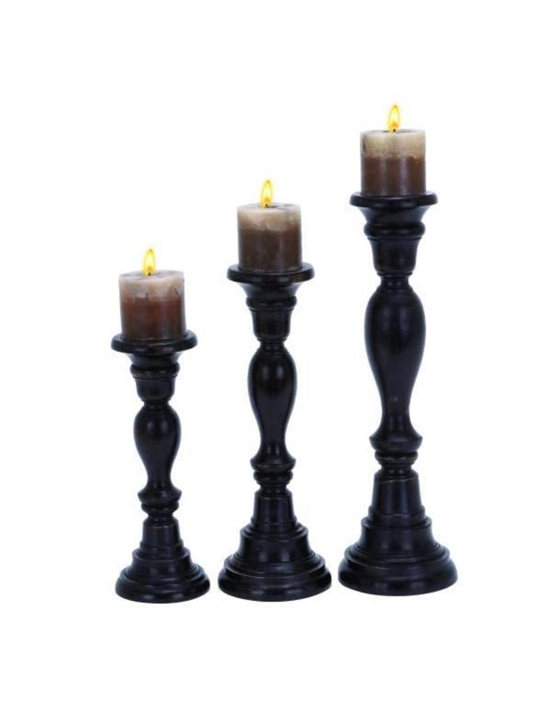 Black Wood Candle Holder 14309