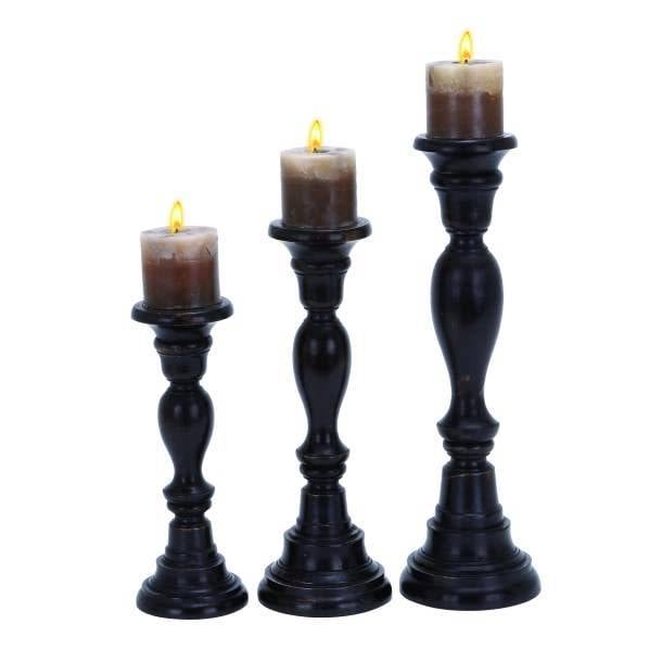 Black Wood Candle Holder 14309