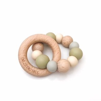 SILICONE AND BEECH WOOD TEETHER - PALE OLIVE