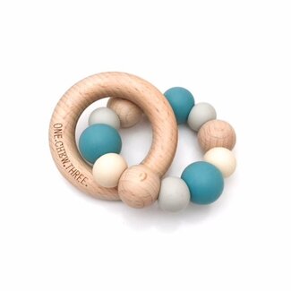 SILICONE AND BEECH WOOD TEETHER - TEAL