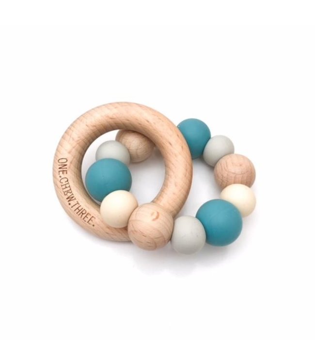 SILICONE AND BEECH WOOD TEETHER - TEAL