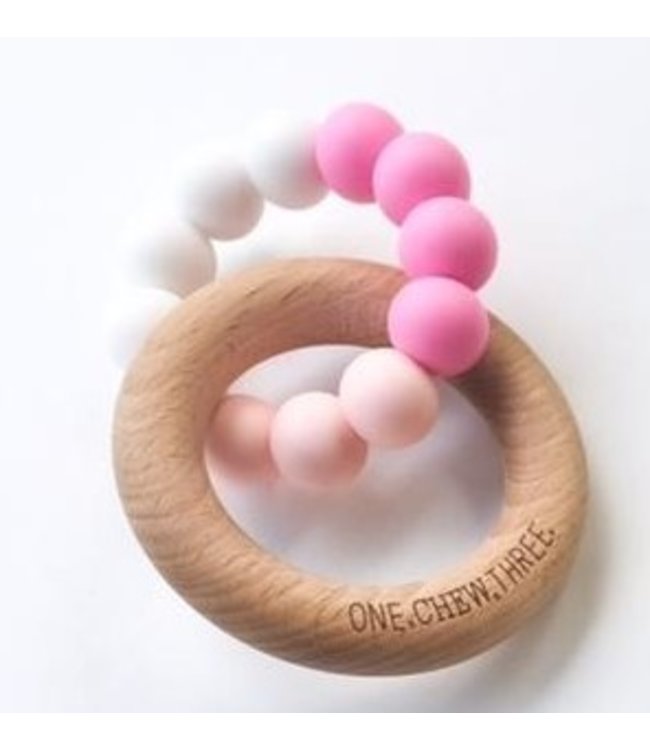 SILICONE AND BEECH WOOD TEETHER - PINK OMBRE
