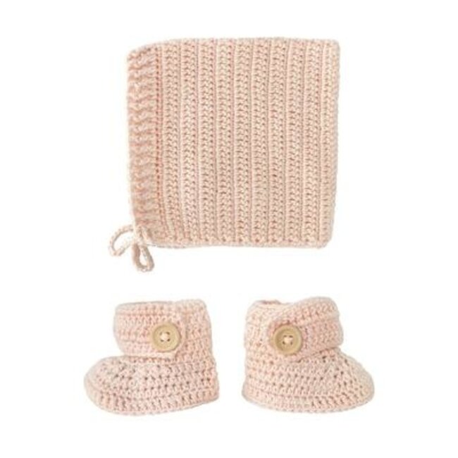 HANDMADE BONNET & BOOTIE SET - PEACH