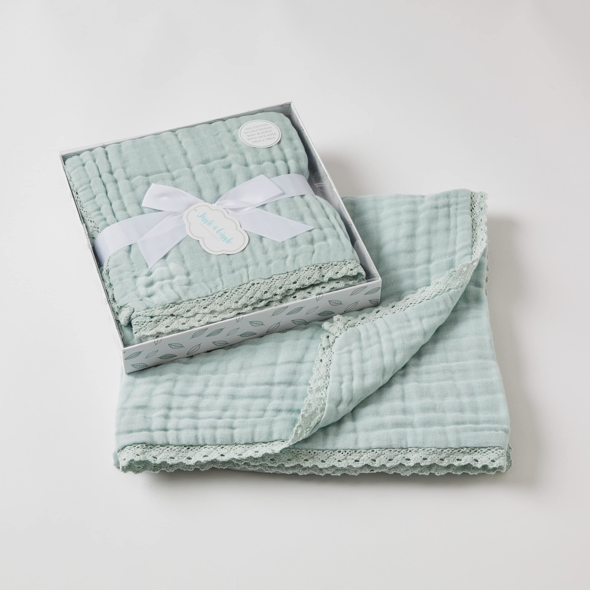 Misty Blue Dbl Muslin Baby Blanket with Fox Willow Emporium
