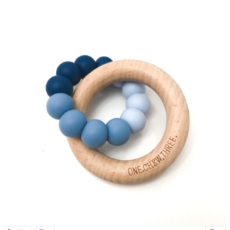 DUO SILICONE AND BEECH WOOD TEETHER - BLUE OMBRE