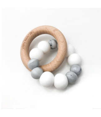 DUO SILICONE AND BEECH WOOD TEETHER - WHITE MARBLE