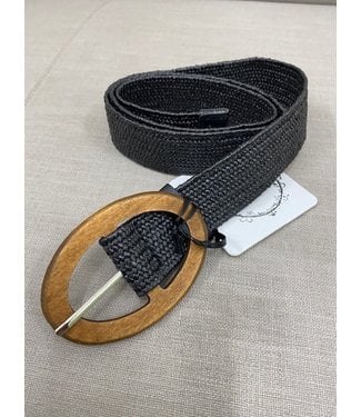 STRETCHY BELT WITH WOODEN OVAL BUCKLE - NAVY