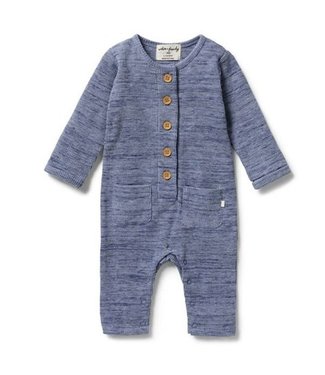 WILSON AND FRENCHY Organic Waffle Slouch Growsuit - Blue Fleck