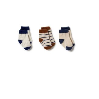 WILSON AND FRENCHY Organic 3 Pack Baby Socks - Deep Blue / Dijon / Blue Depths