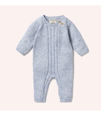 WILSON AND FRENCHY Knitted Cable Growsuit - Deep Blue Fleck