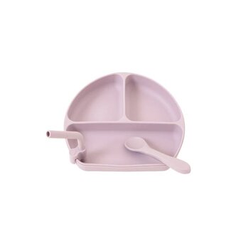 ALL 4 ELLA Silicone Plate with Straw & Spoon - Dusky Mauve