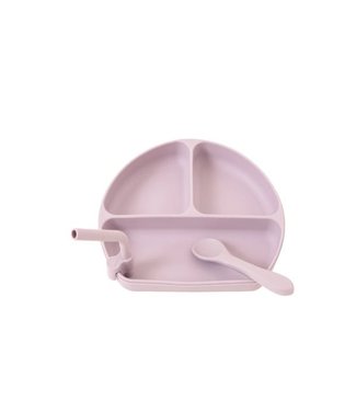ALL 4 ELLA Silicone Plate with Straw & Spoon - Dusky Mauve