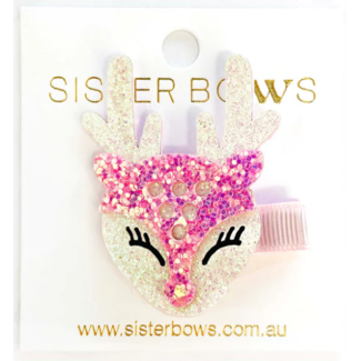 Sister Bows PINK GLITTER REINDEER CLIP