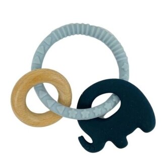 TEETHER SILICONE BLUE RING ELEPHANT - BLUE