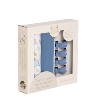 2 Muslins & 4 Pram Peg Box Set - Rocket 2 Muslins & 4 Pram Peg Box Set - Rocket