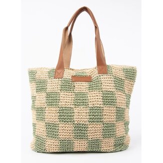 RUSTY CHECKMATE STRAW BEACH BAG - NATURAL/MINT