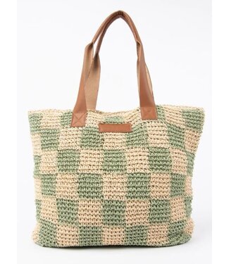 RUSTY CHECKMATE STRAW BEACH BAG - NATURAL/MINT
