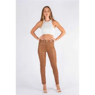 LONNIE LEATHER LOOK JEANS - TAN