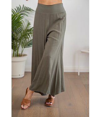 SHELLY LINEN WIDE LEG PANTS - KHAKI