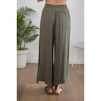 SHELLY LINEN WIDE LEG PANTS - KHAKI