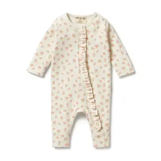 WILSON AND FRENCHY ORGANIC WAFFLE RUFFLE ZIPSUIT - WINTER BLOOM