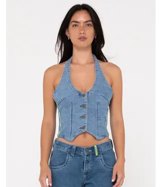 RUSTY FLIP MOMMY HALTER NECK DENIM VEST