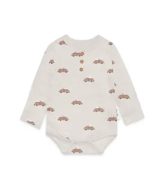 ASTER & OAK Classic Car Henley Onesie - 100% Organic Cotton BEIGE