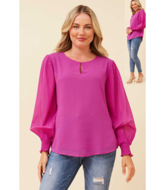 ORCHID PLEATED SLEEVE BLOUSE