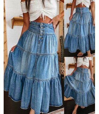 NOVA TIERED DENIM MAXI SKIRT