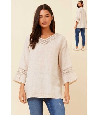 JAYDE LINEN TOP WITH CROCHET DETAIL