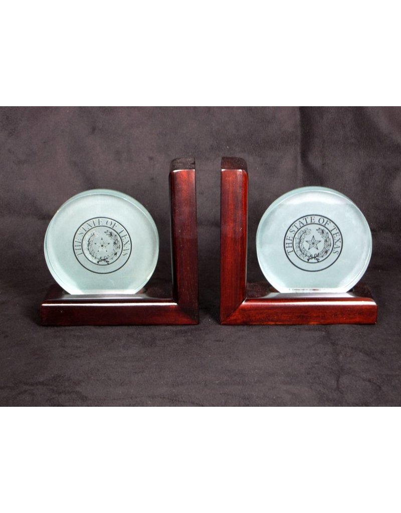 Bookends - Small Etched Glass - Texas State Seal