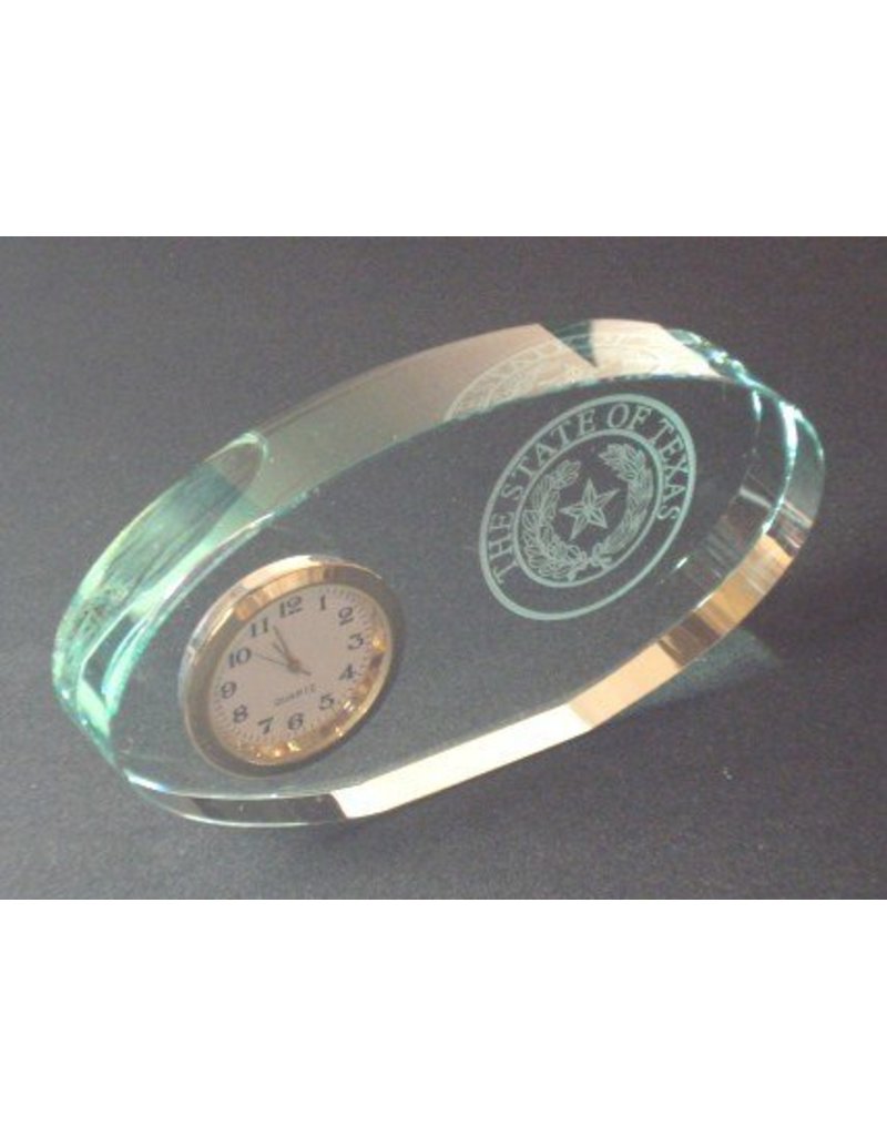 Clock - Jade Glass - Mini Oval - Texas State Seal