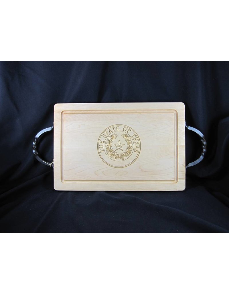 Texas Cutting Board - Texas State Seal - 12"x18" rectangle with handles